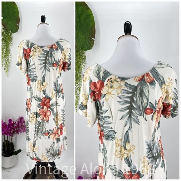 Iolani Hibiscus Orchid White/Green/Yellow Muumuu /Tiki Dress Large - Picture 6 of 6